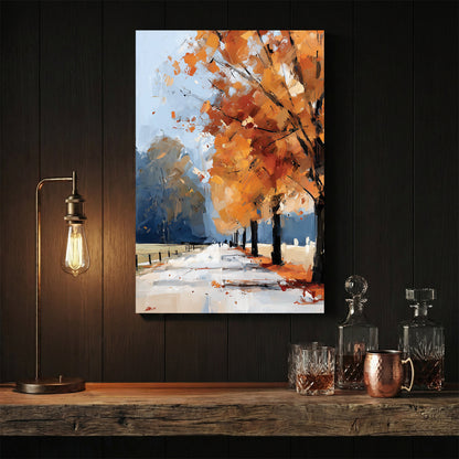 Autumn landscape with orange trees oil painting scenic wall art print