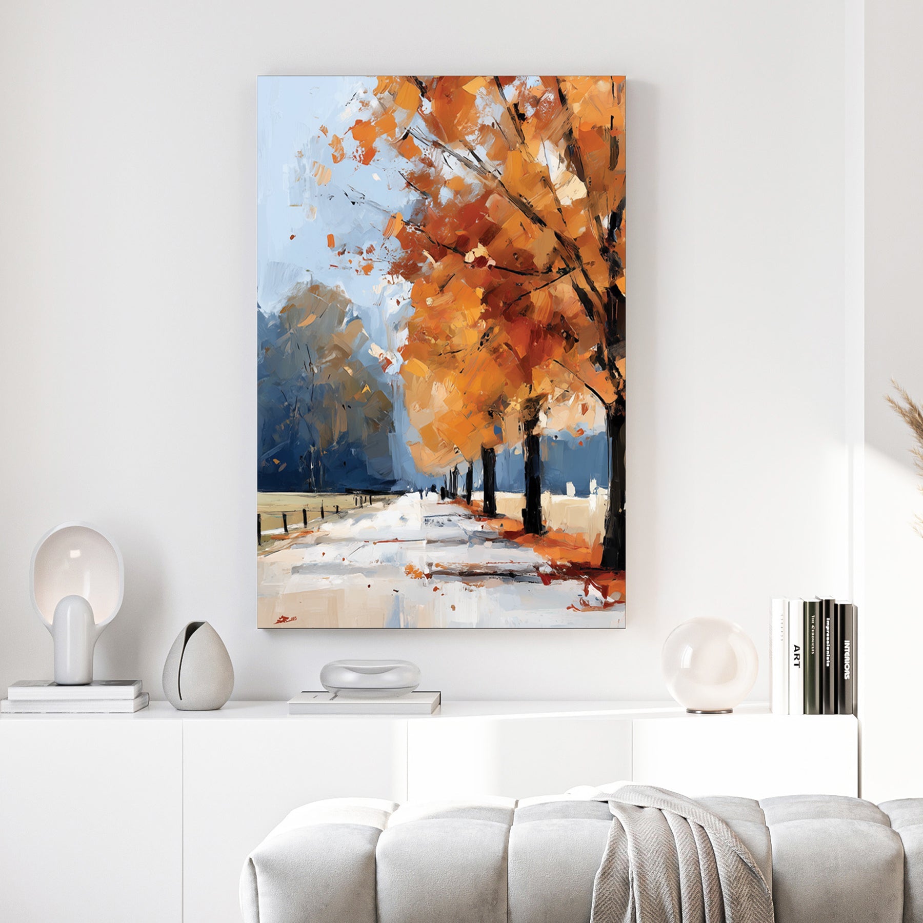 Autumn landscape with orange trees oil painting scenic wall art print