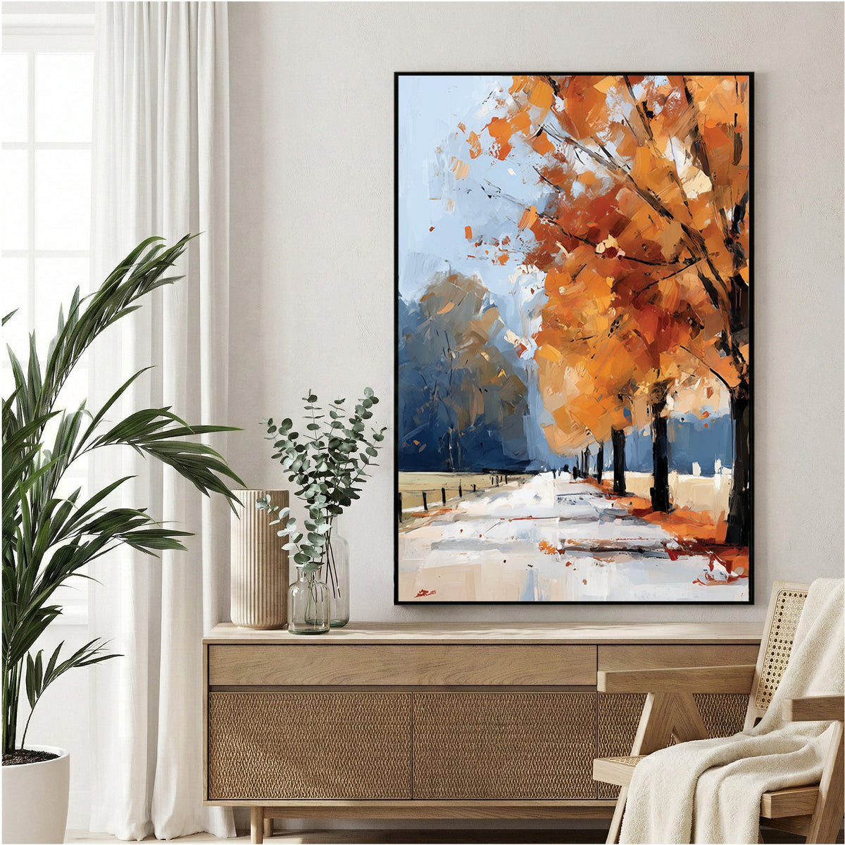 Autumn landscape with orange trees oil painting scenic wall art print