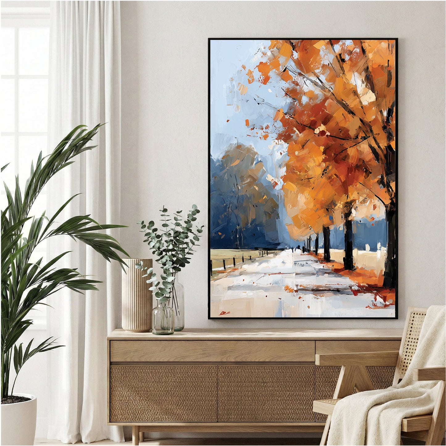 Autumn landscape with orange trees oil painting scenic wall art print
