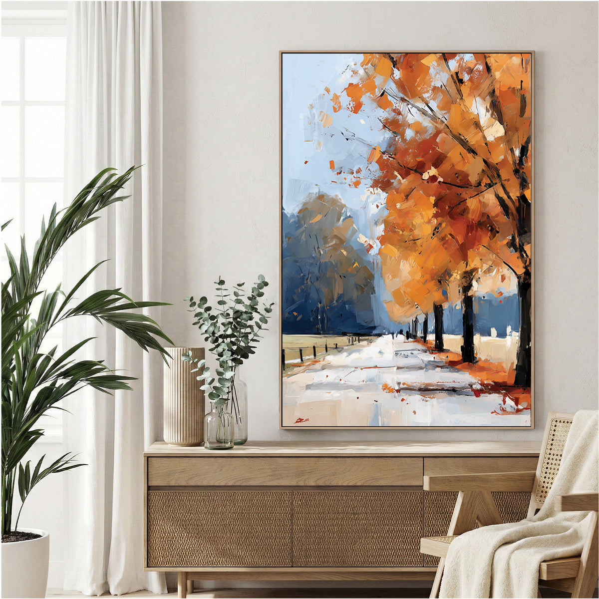 Autumn landscape with orange trees oil painting scenic wall art print