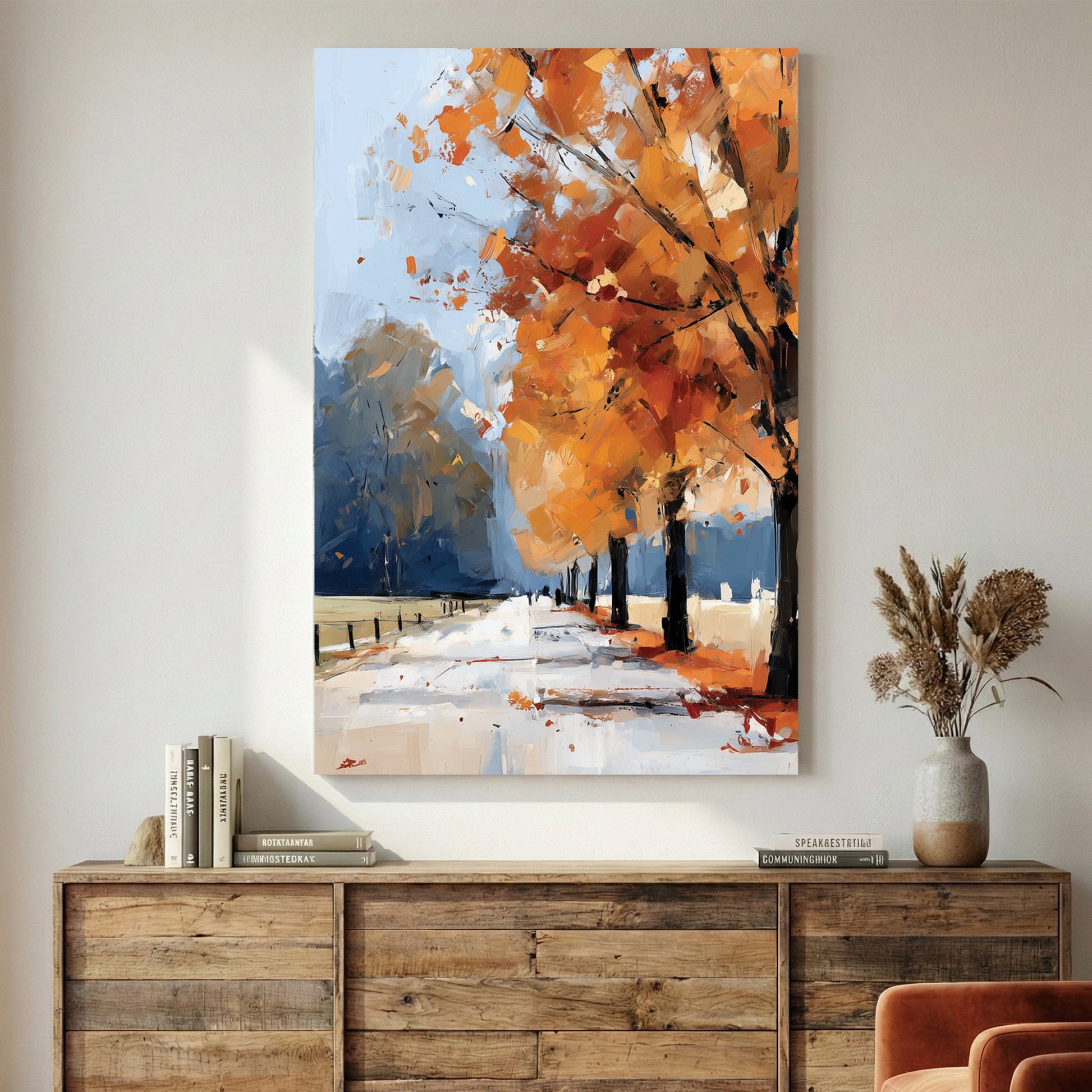 Autumn landscape with orange trees oil painting scenic wall art print