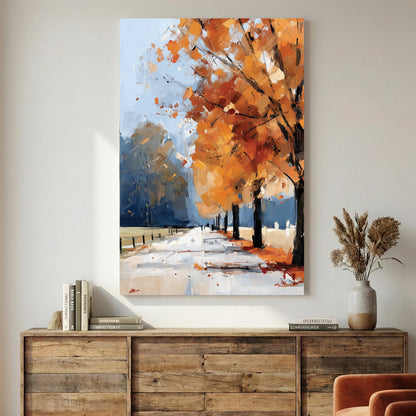 Autumn landscape with orange trees oil painting scenic wall art print