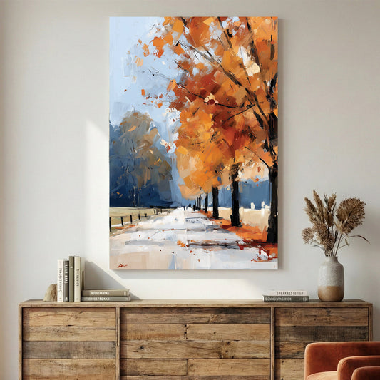 Autumn landscape with orange trees oil painting scenic wall art print