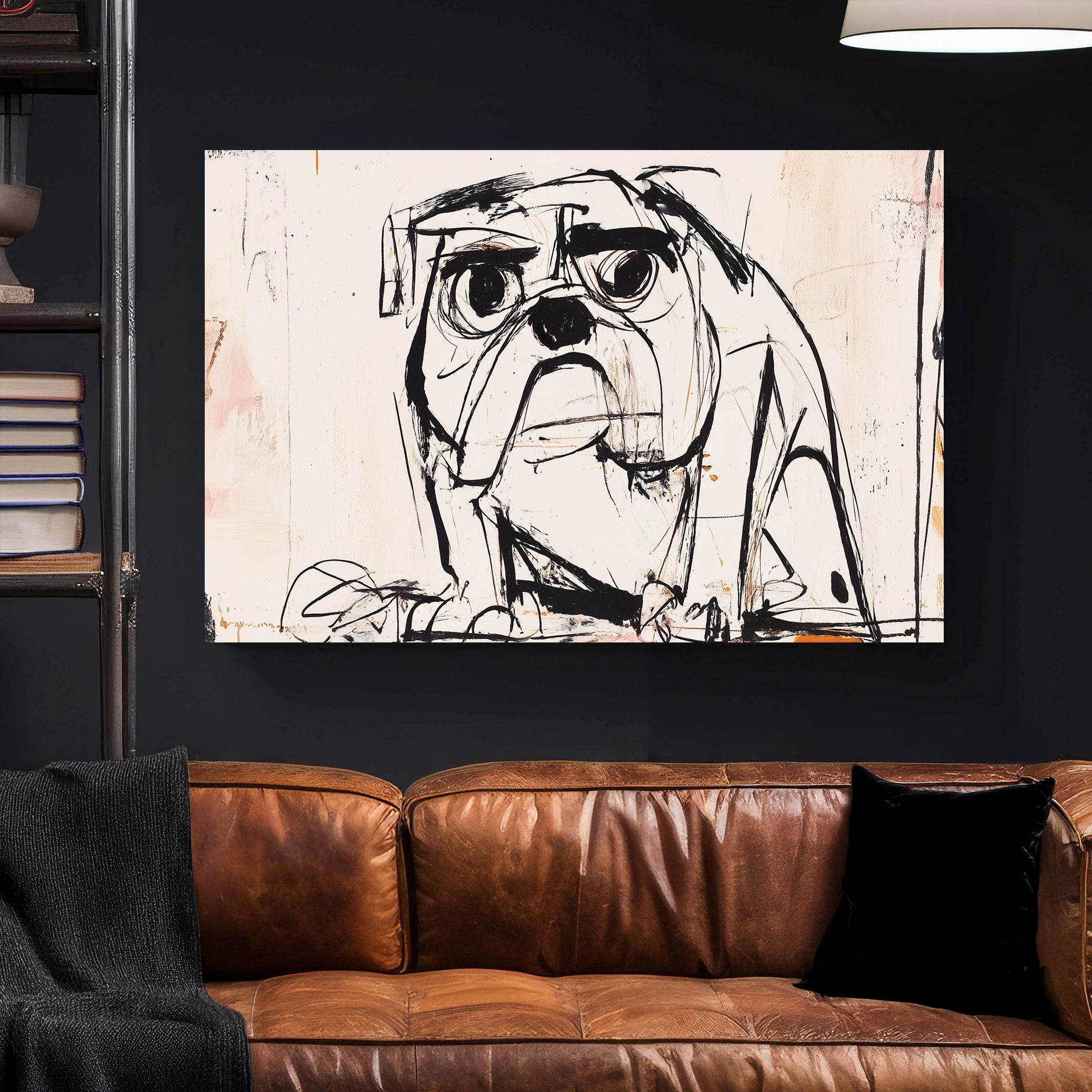 Bulldog sketch with expressive eyes graphic pop art wall art print