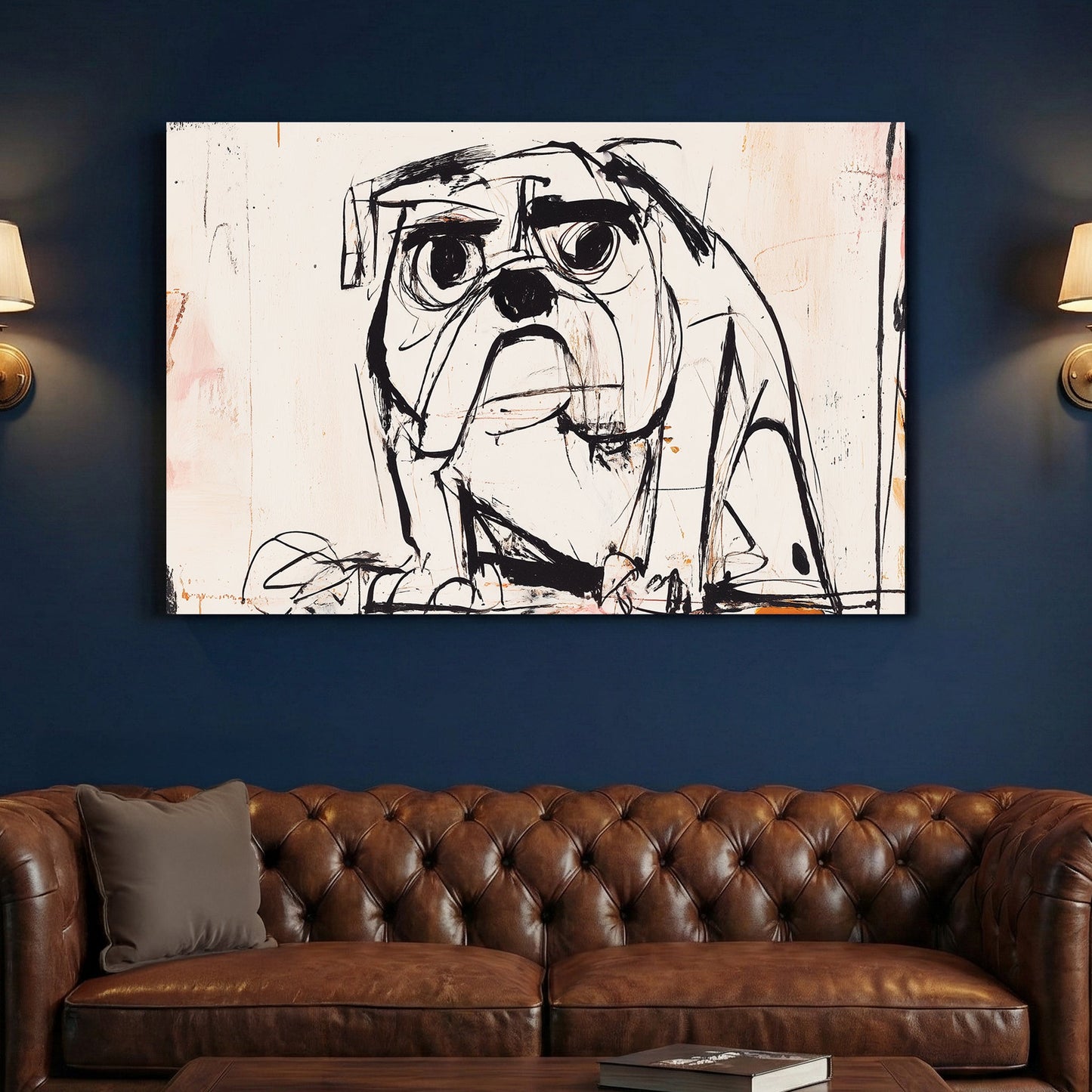 Bulldog sketch with expressive eyes graphic pop art wall art print