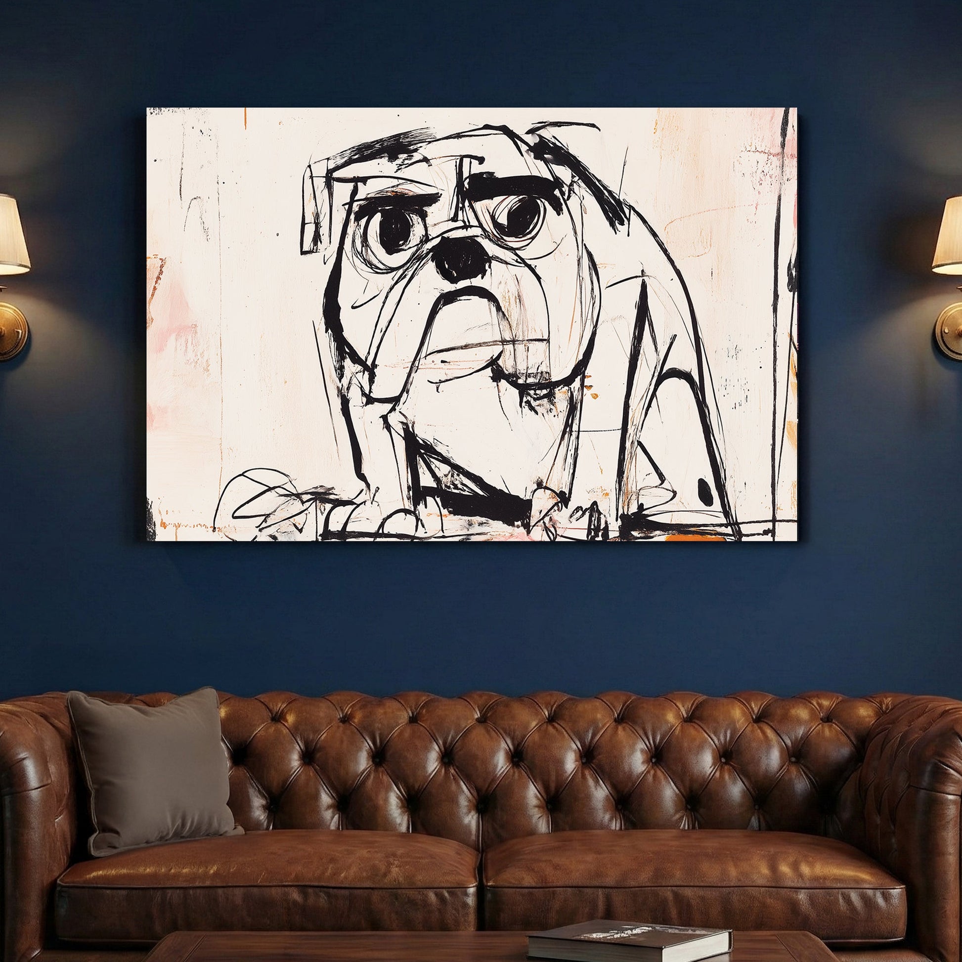 Bulldog sketch with expressive eyes graphic pop art wall art print