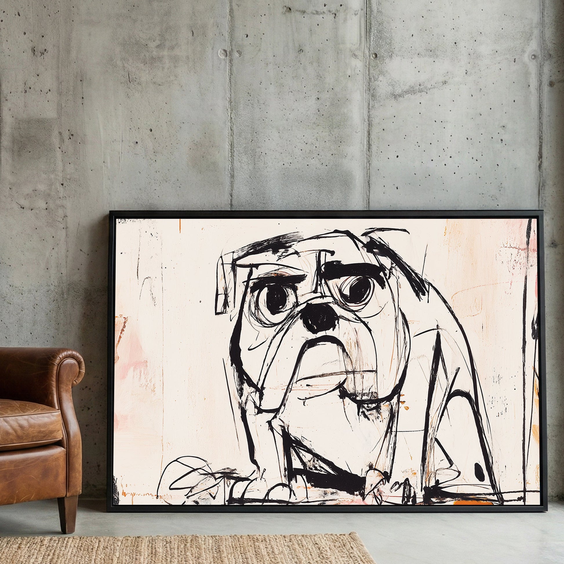 Bulldog sketch with expressive eyes graphic pop art wall art print