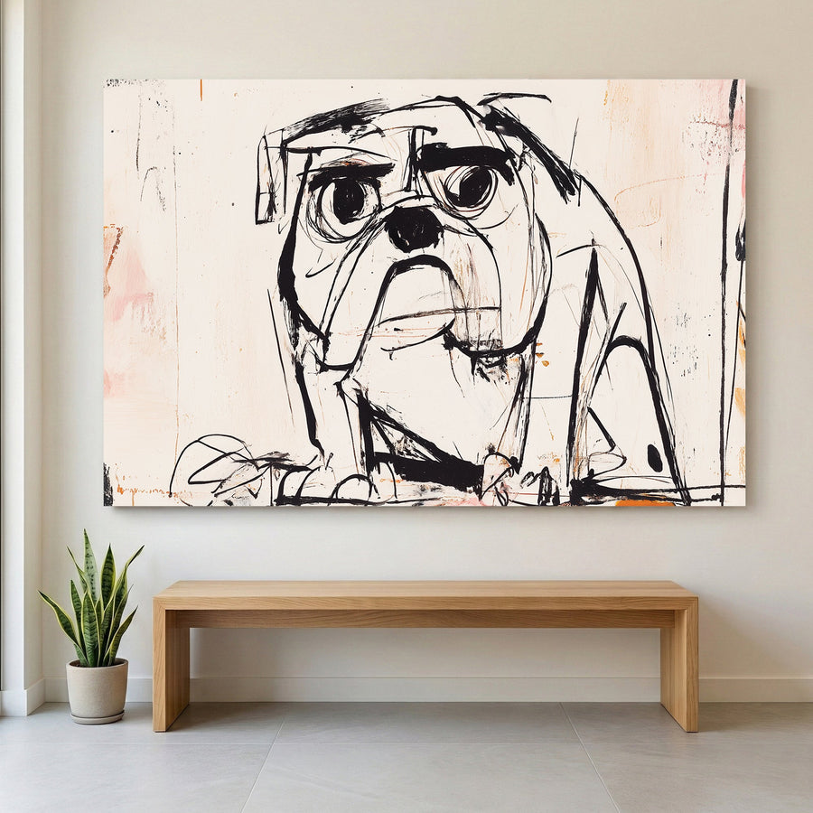 Bulldog sketch with expressive eyes graphic pop art wall art print