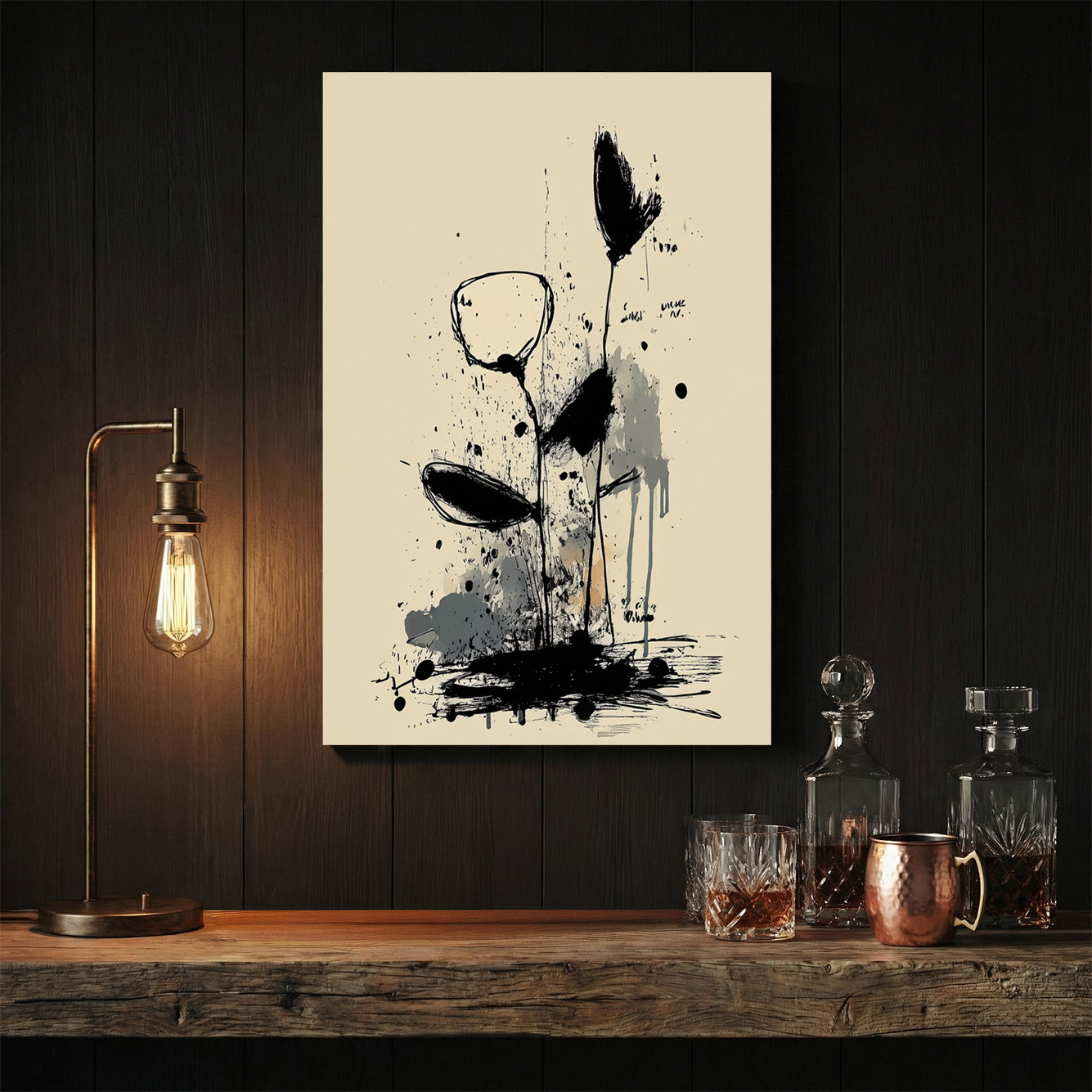 Wildflower minimalist sketch with ink lines botanical wall art print