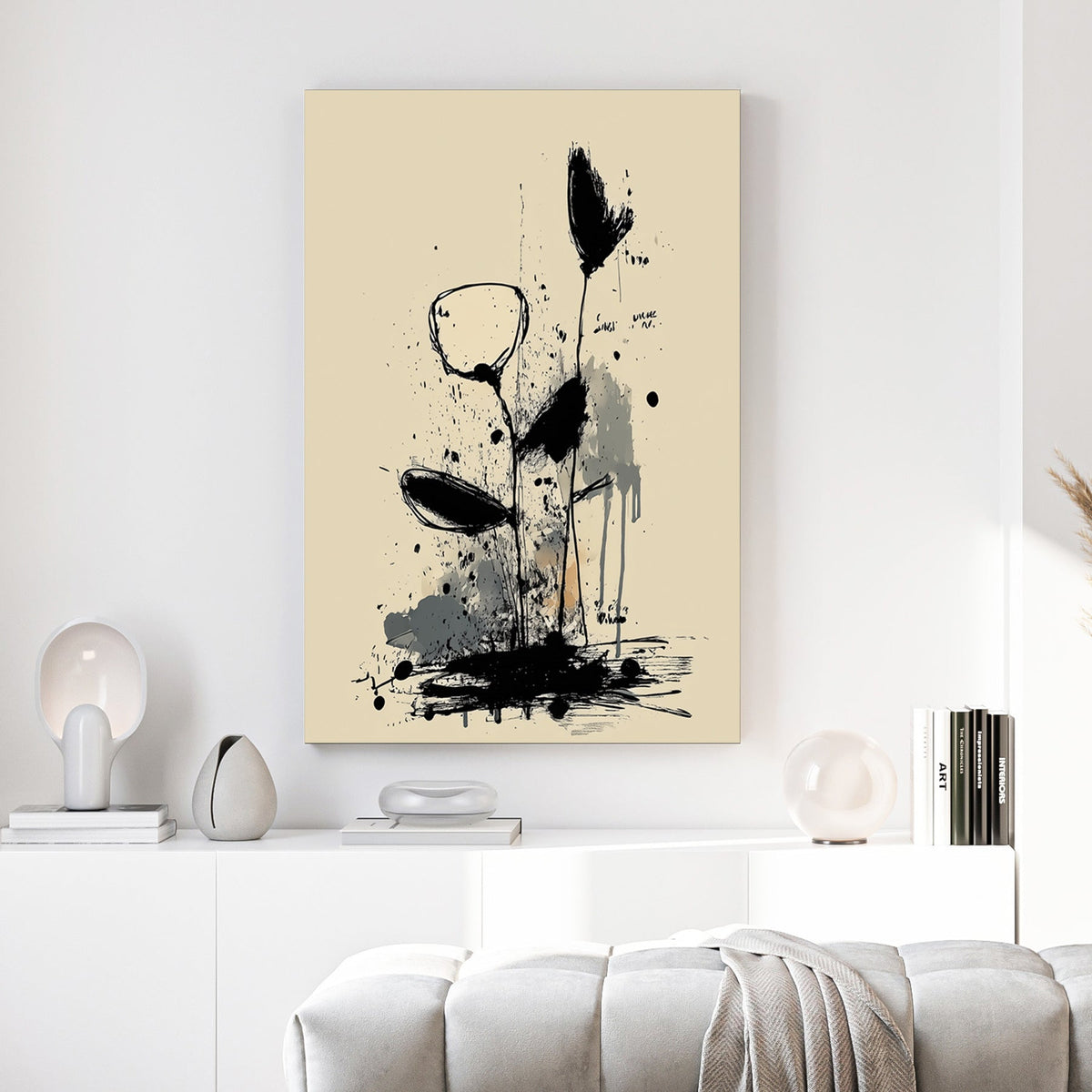 Wildflower minimalist sketch with ink lines botanical wall art print