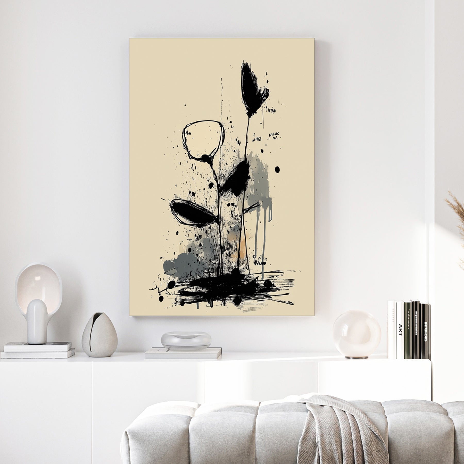 Wildflower minimalist sketch with ink lines botanical wall art print