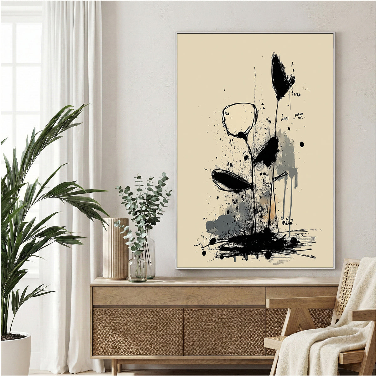 Wildflower minimalist sketch with ink lines botanical wall art print