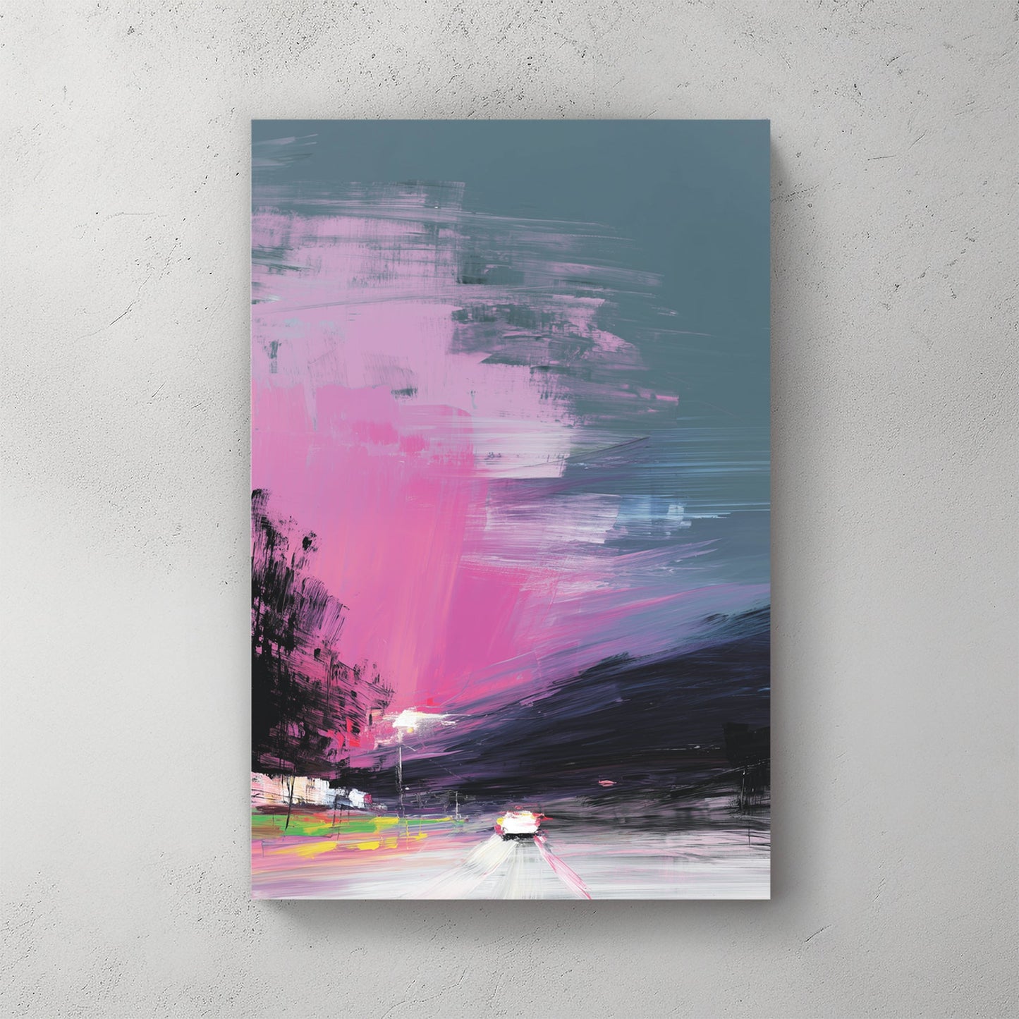 Neon landscape digital glitch pop art with pink and teal retro colours wall art print