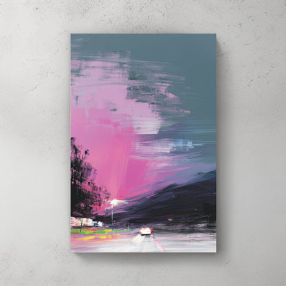 Neon landscape digital glitch pop art with pink and teal retro colours wall art print