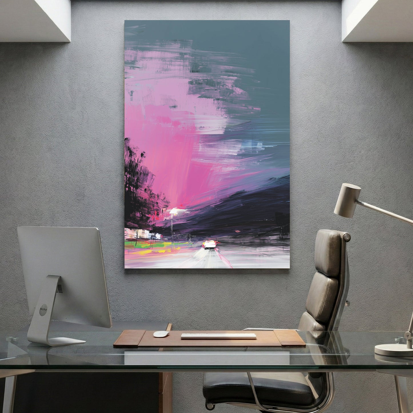 Neon landscape digital glitch pop art with pink and teal retro colours wall art print