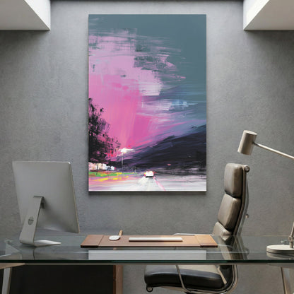 Neon landscape digital glitch pop art with pink and teal retro colours wall art print