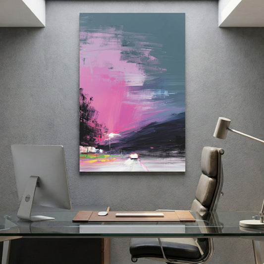 Neon landscape digital glitch pop art with pink and teal retro colours wall art print