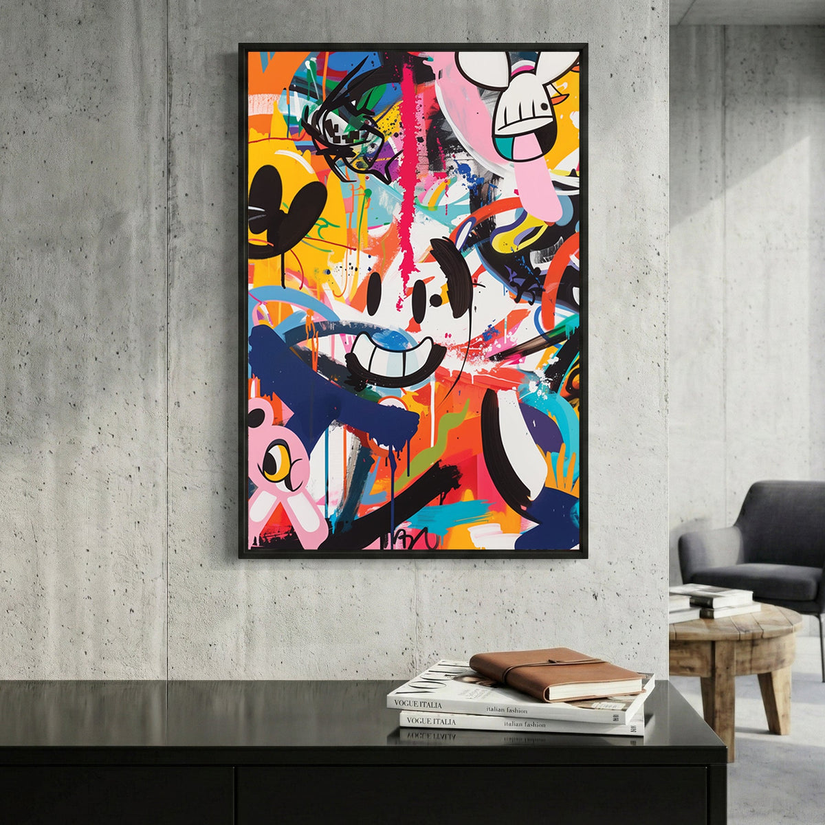 Cartoon characters street art pop art colourful composition wall art print