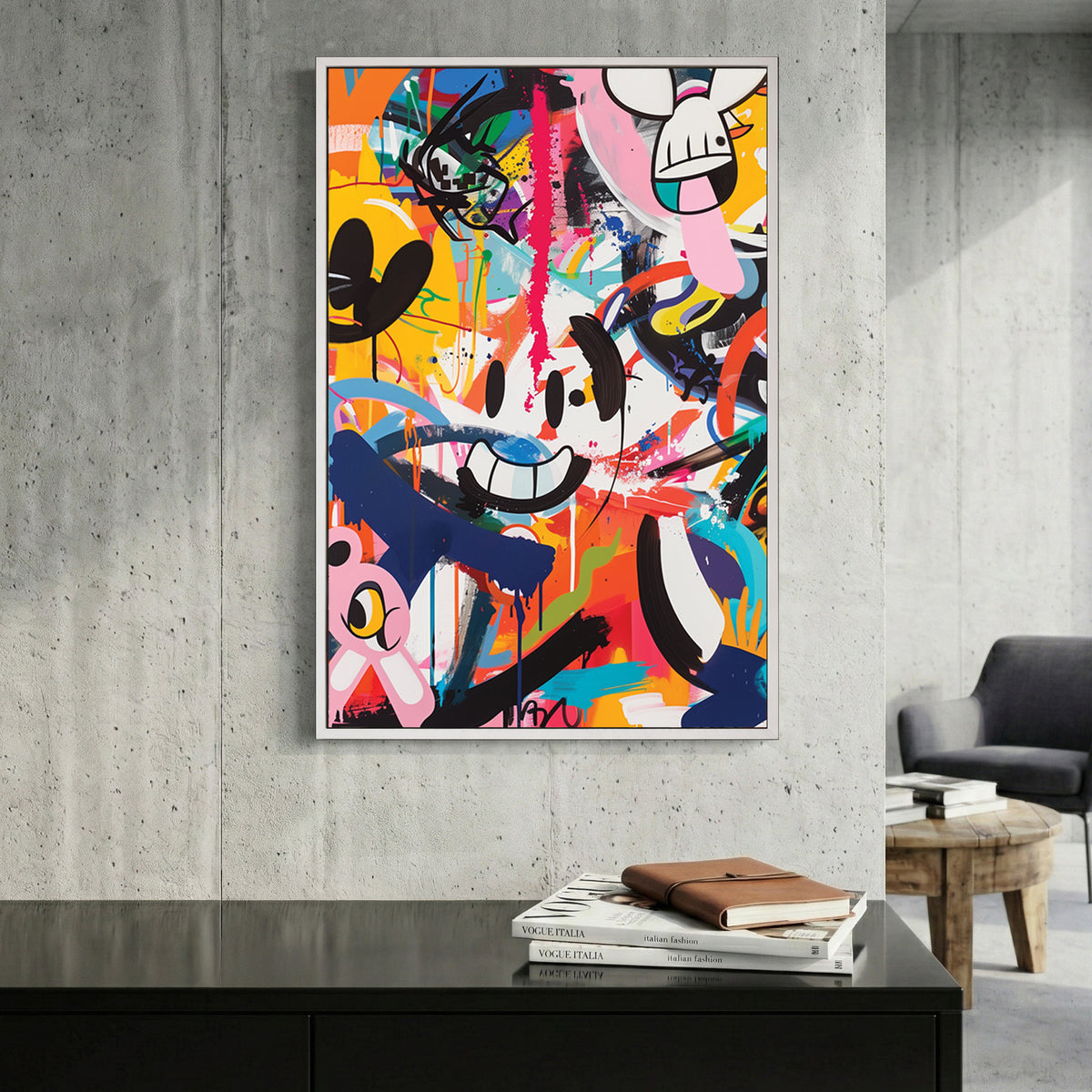 Cartoon characters street art pop art colourful composition wall art print
