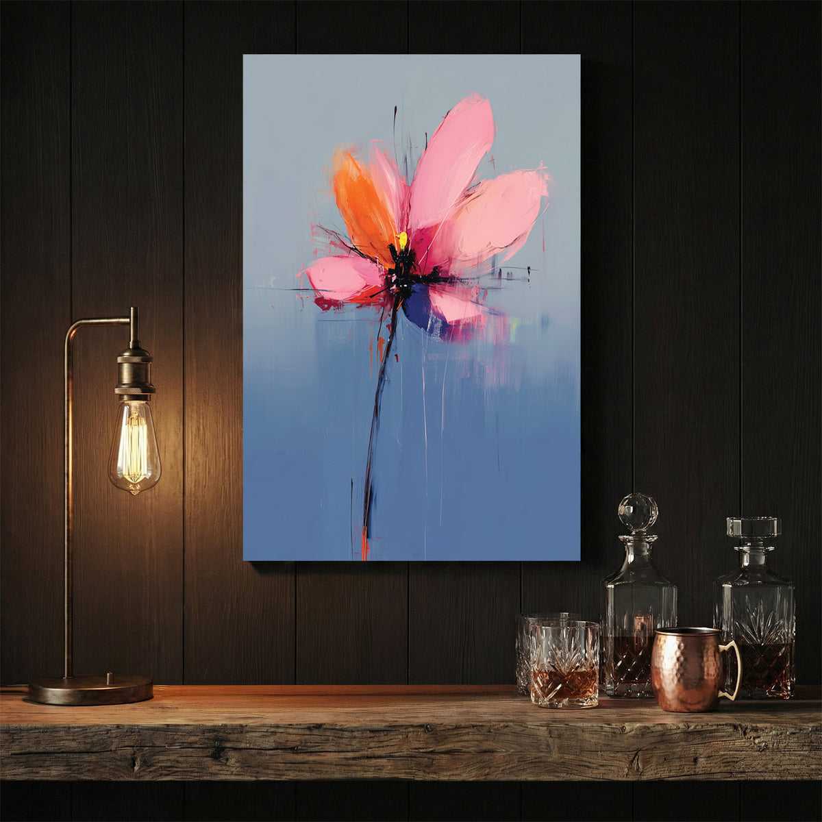 Floral watercolour with vibrant pink and orange petals pop art wall art print