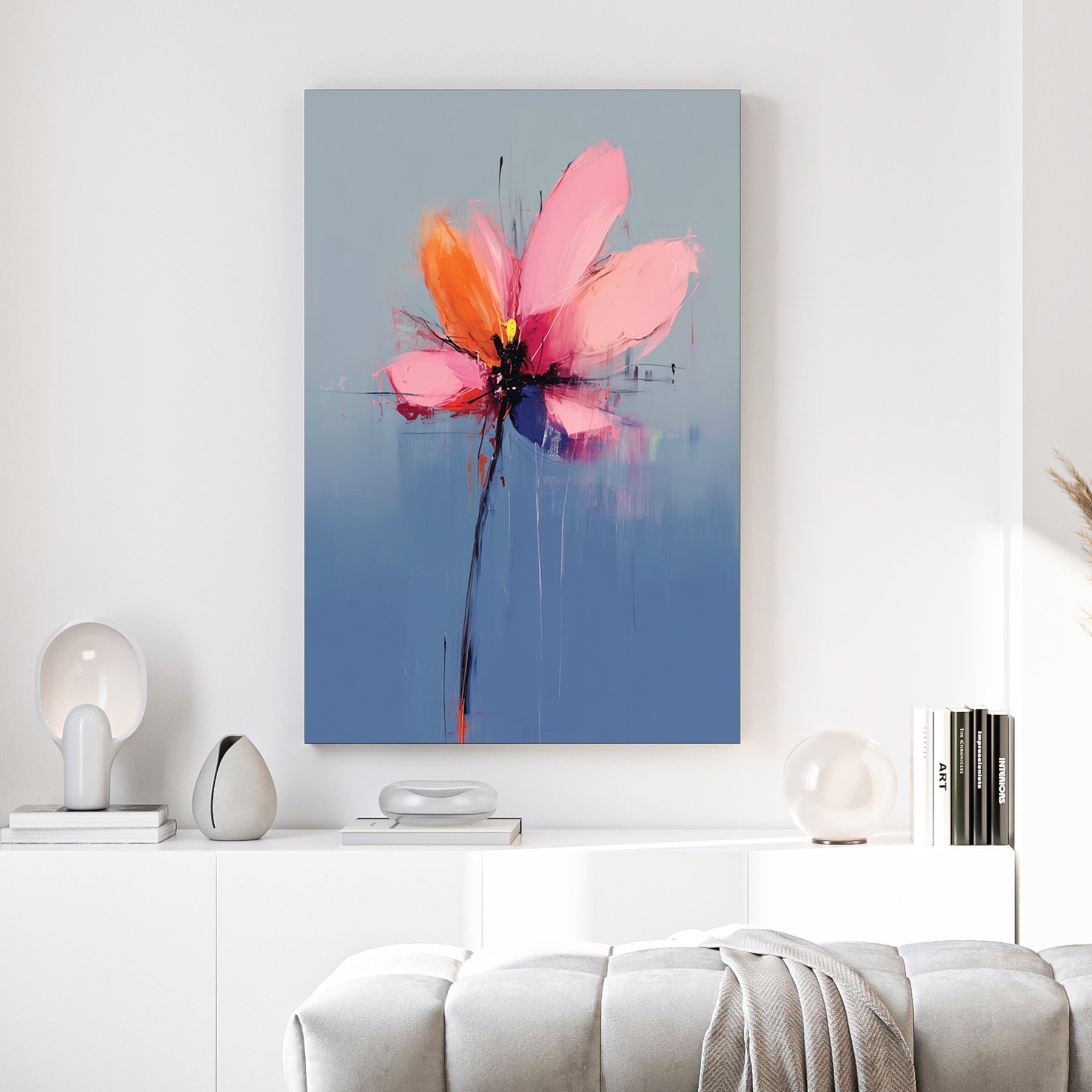 Floral watercolour with vibrant pink and orange petals pop art wall art print