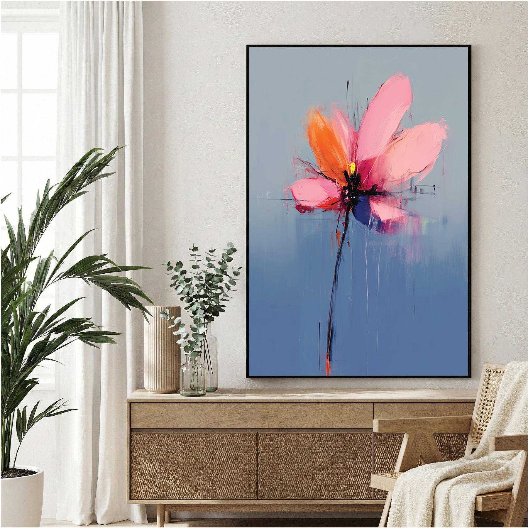 Floral watercolour with vibrant pink and orange petals pop art wall art print