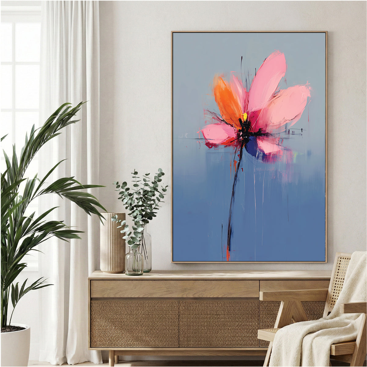 Floral watercolour with vibrant pink and orange petals pop art wall art print