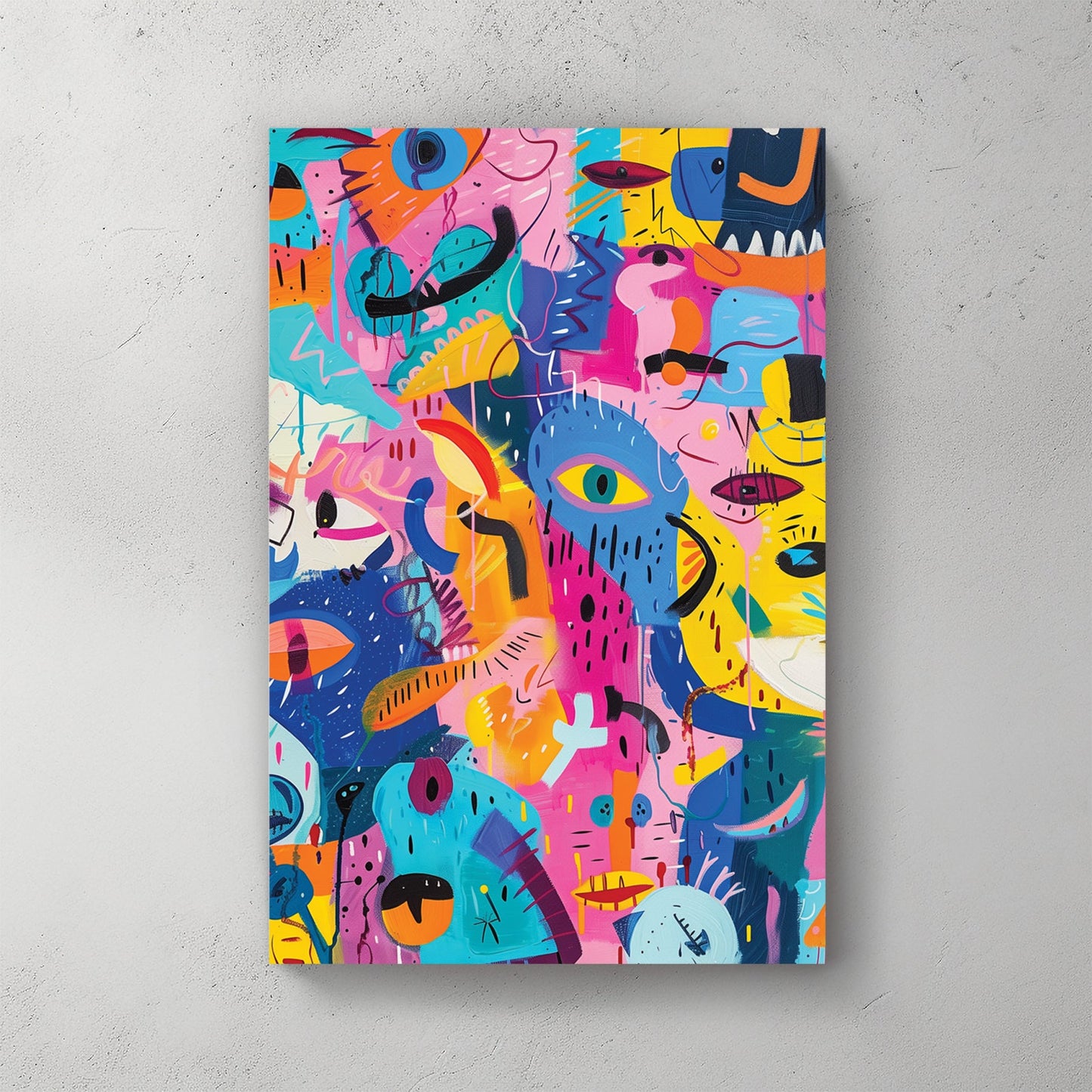 Abstract creatures pop art wall print with vibrant colours and playful design