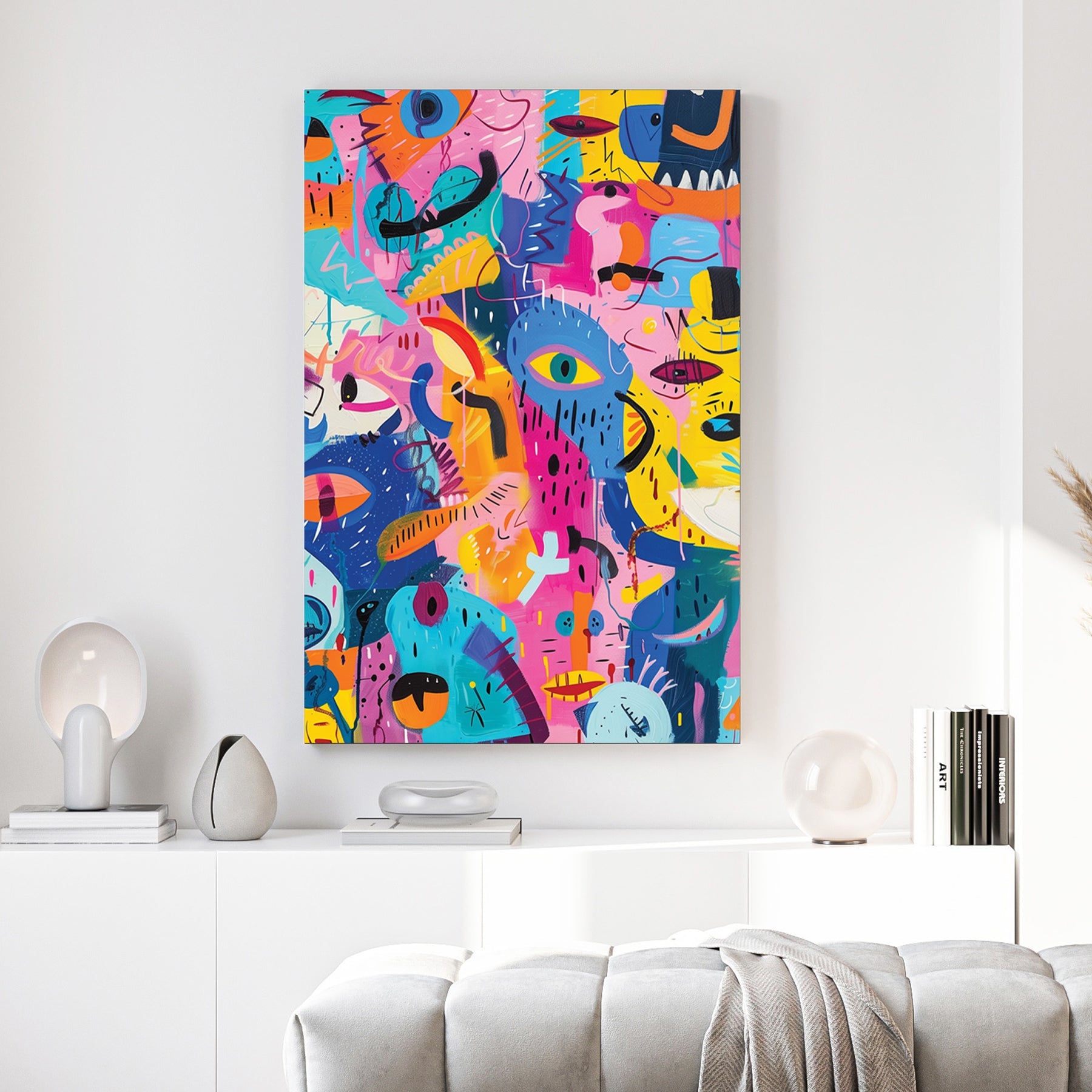 Abstract creatures pop art wall print with vibrant colours and playful design