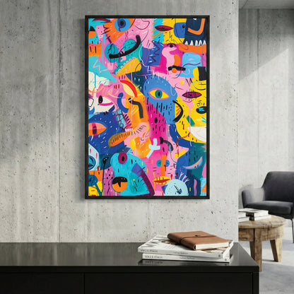 Abstract creatures pop art wall print with vibrant colours and playful design
