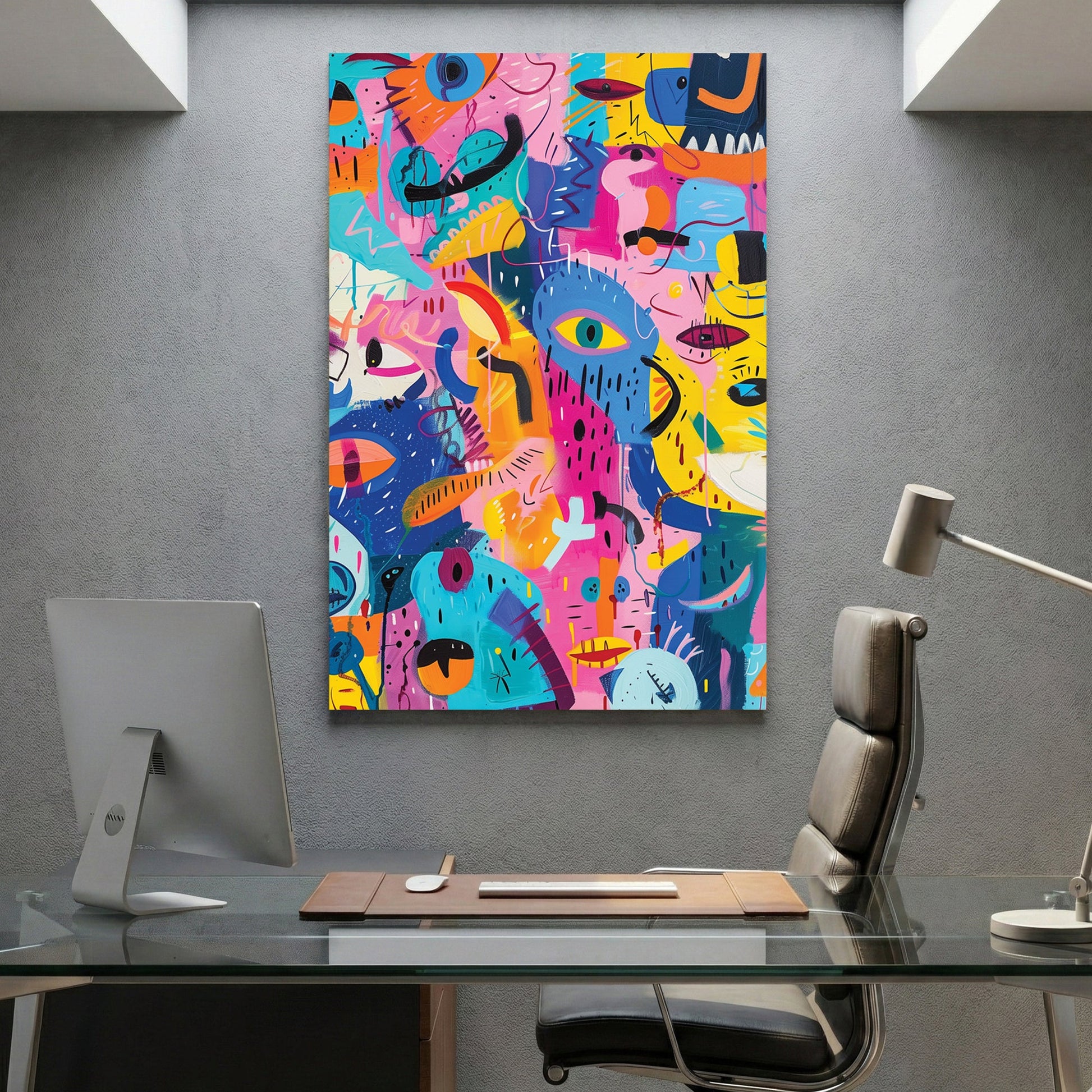 Abstract creatures pop art wall print with vibrant colours and playful design