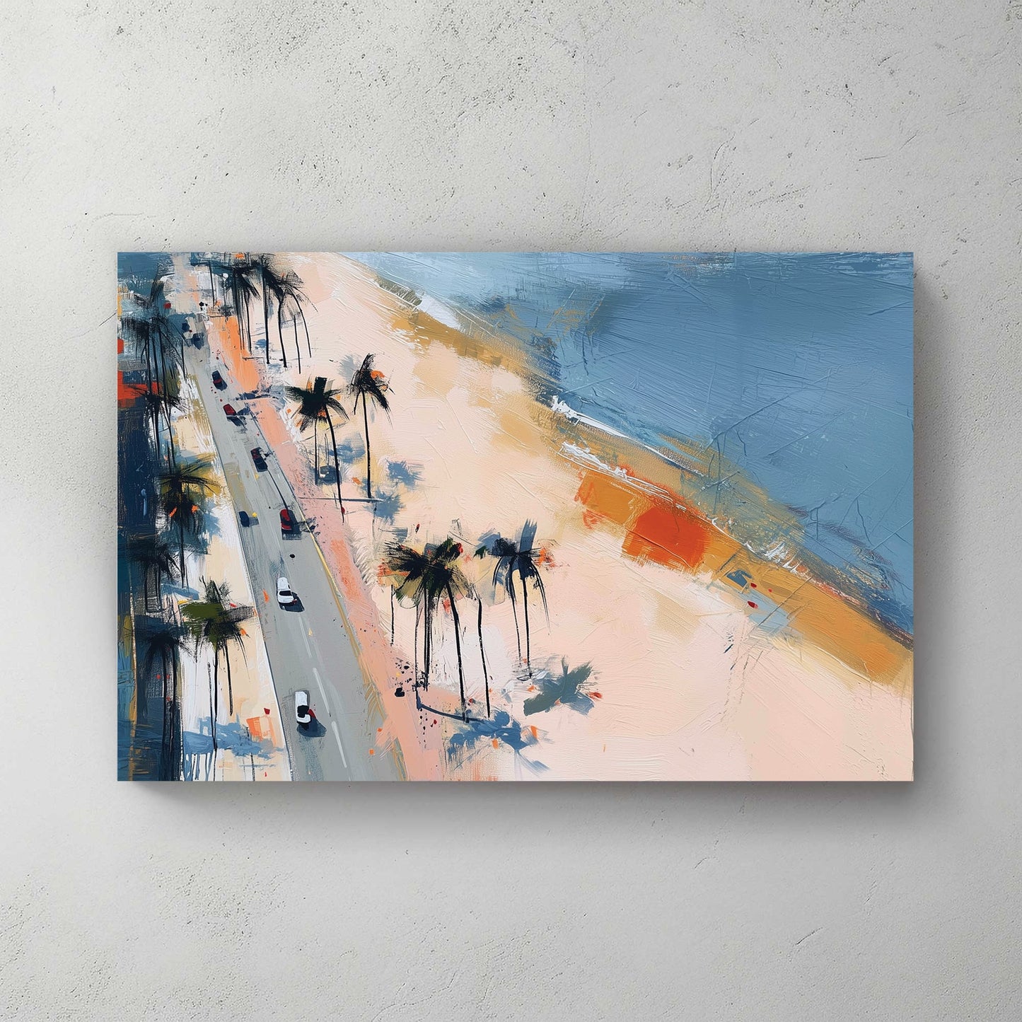 Beachfront palm trees contemporary wall art with coastal colours