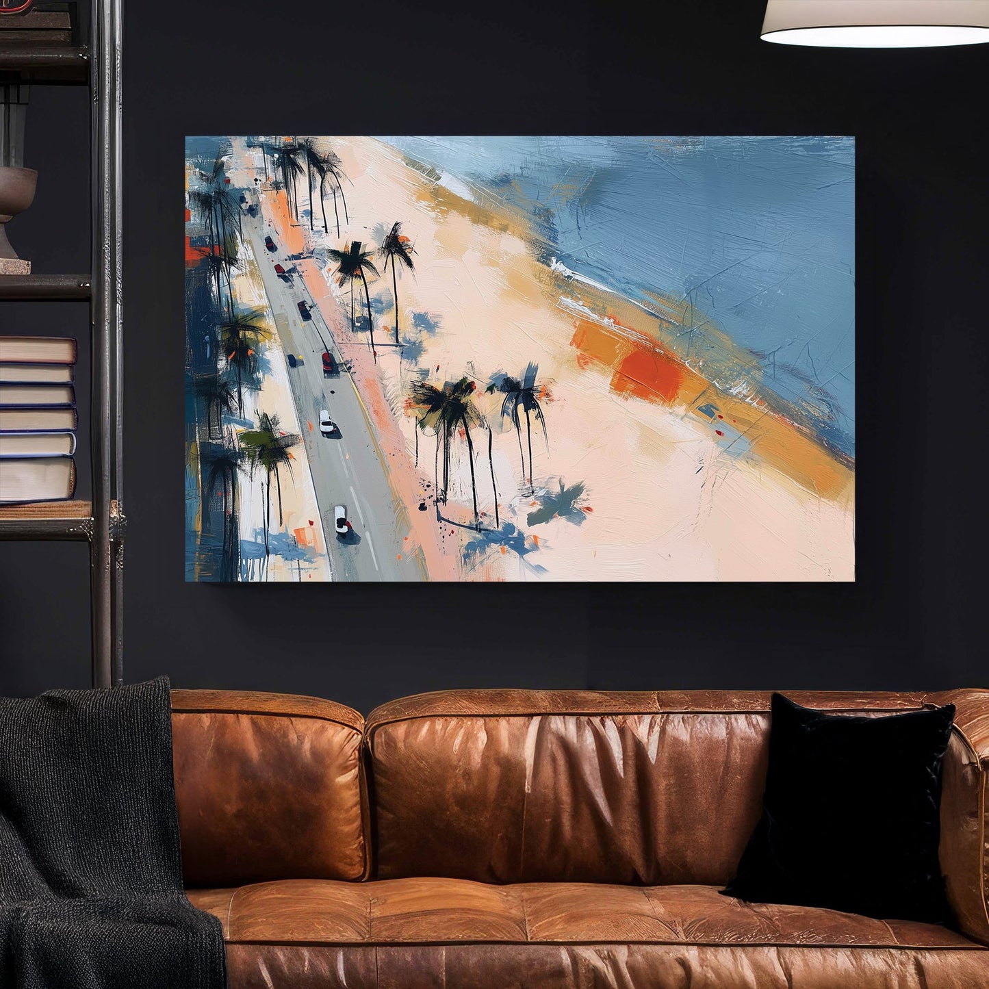 Beachfront palm trees contemporary wall art with coastal colours
