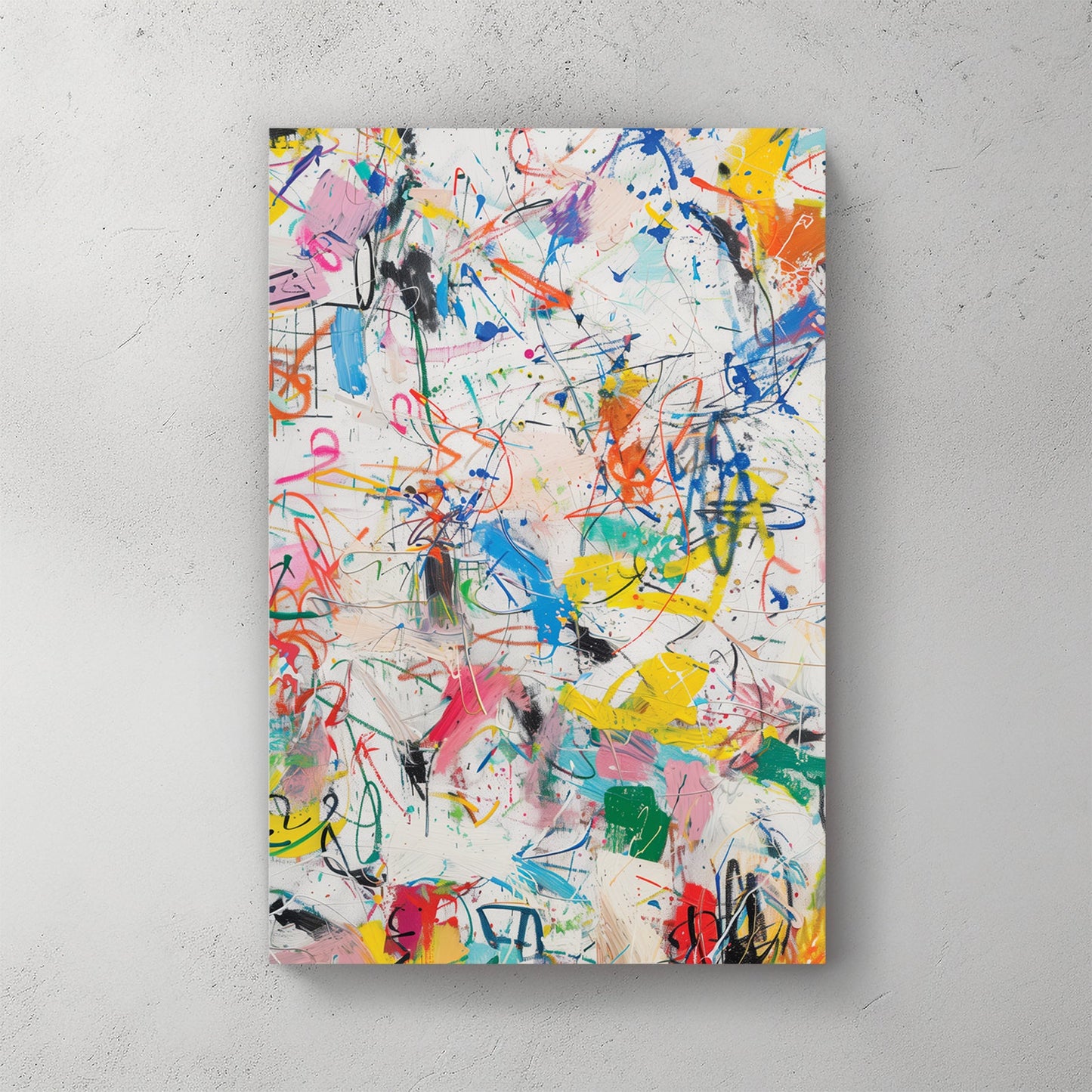 Abstract splatter contemporary wall art with vibrant colours and playful marks
