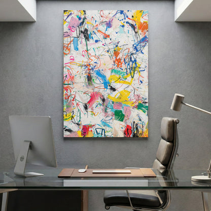 Abstract splatter contemporary wall art with vibrant colours and playful marks