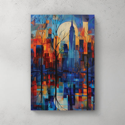 New York City skyline urban wall art with geometric colours and Empire State Building