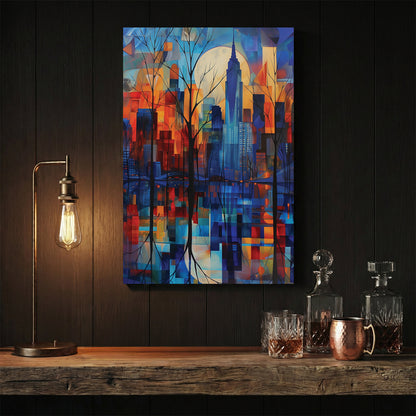 New York City skyline urban wall art with geometric colours and Empire State Building