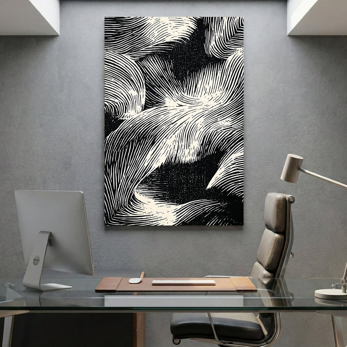 Abstract waves sketch minimalist wall art with flowing line patterns