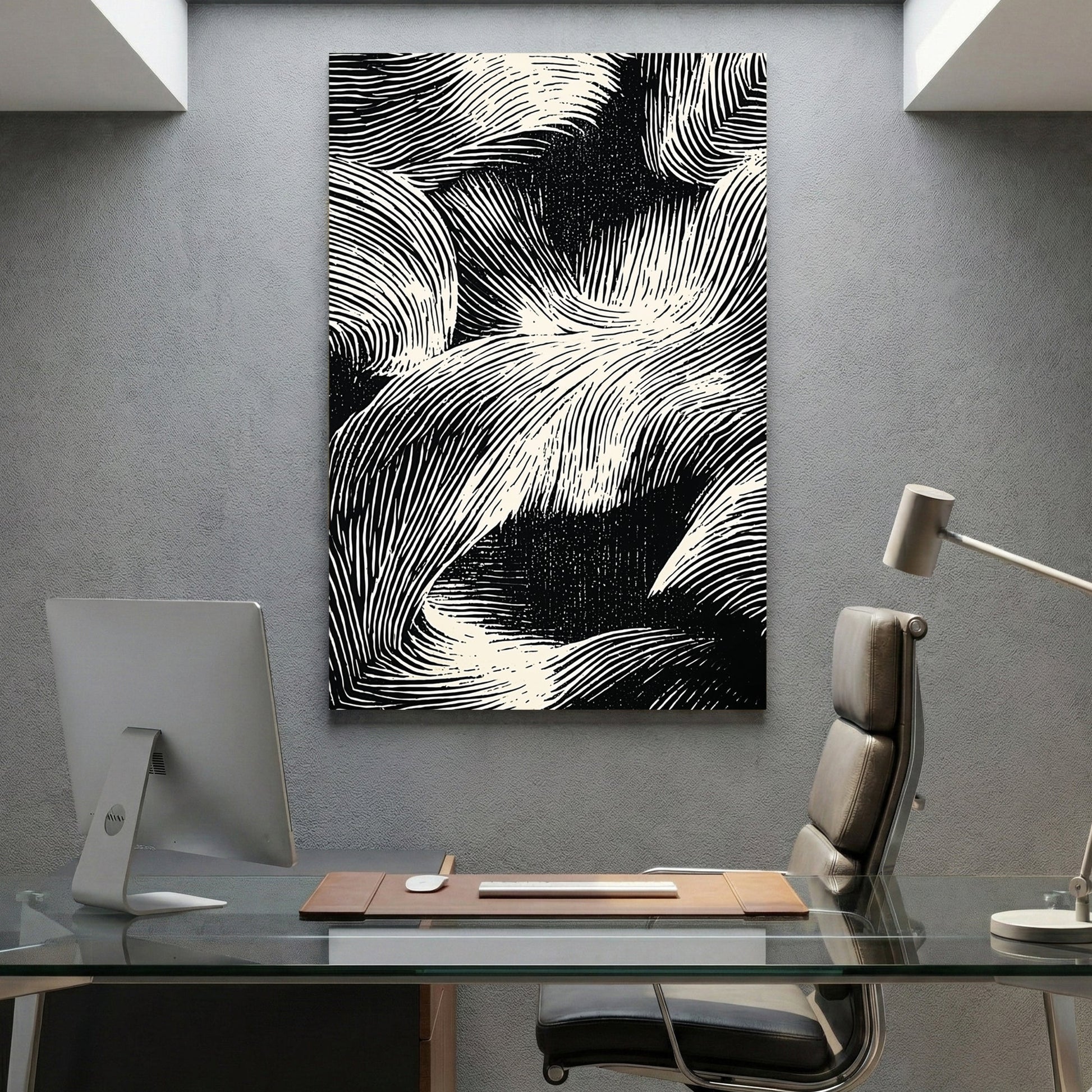 Abstract waves sketch minimalist wall art with flowing line patterns