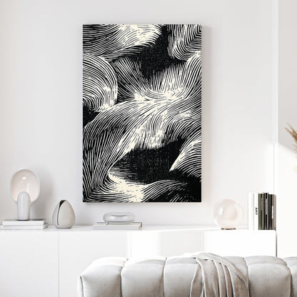 Abstract waves sketch minimalist wall art with flowing line patterns