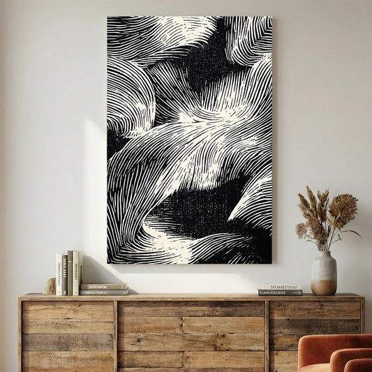 Abstract waves sketch minimalist wall art with flowing line patterns