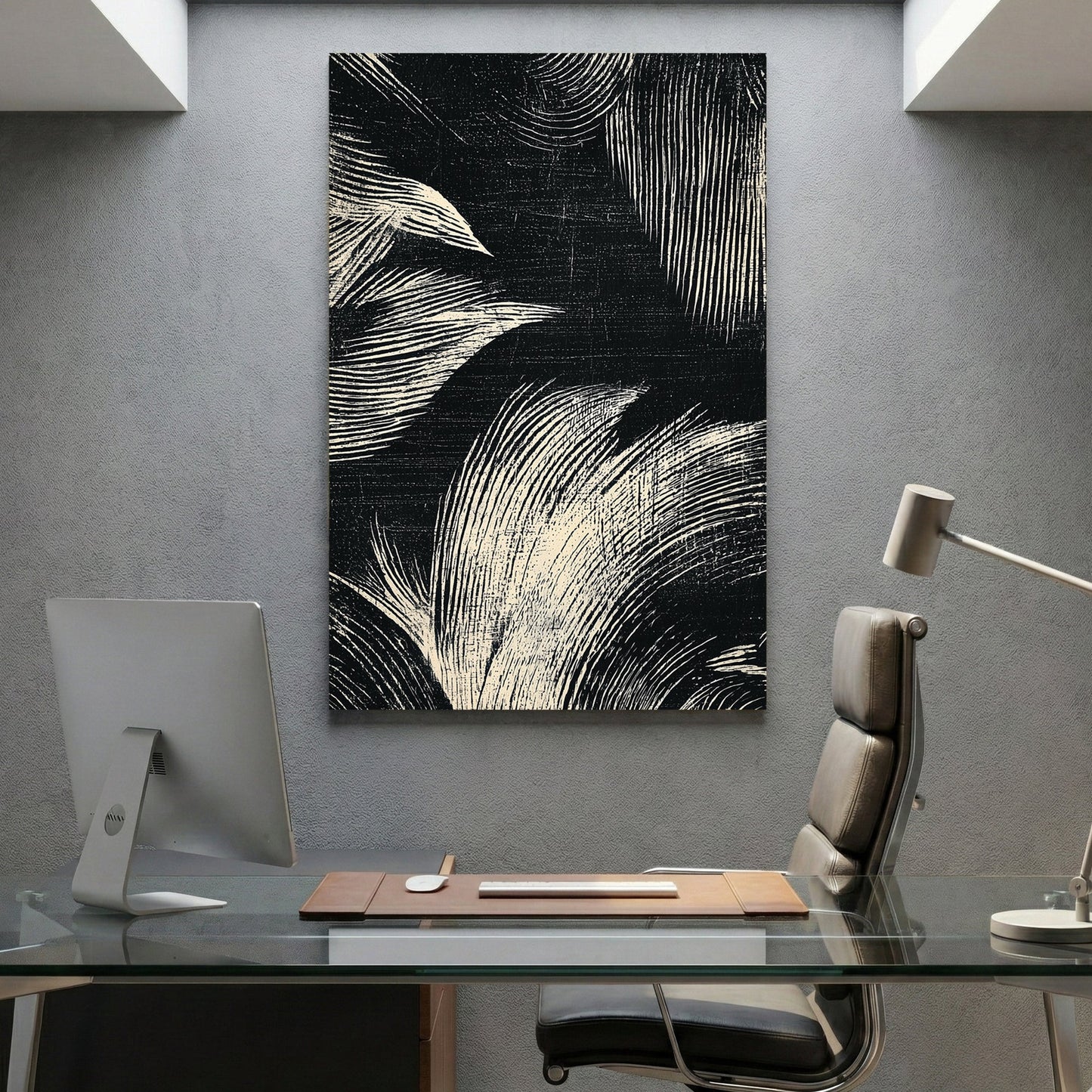 Abstract leaves sketch minimalist wall art with flowing botanical lines