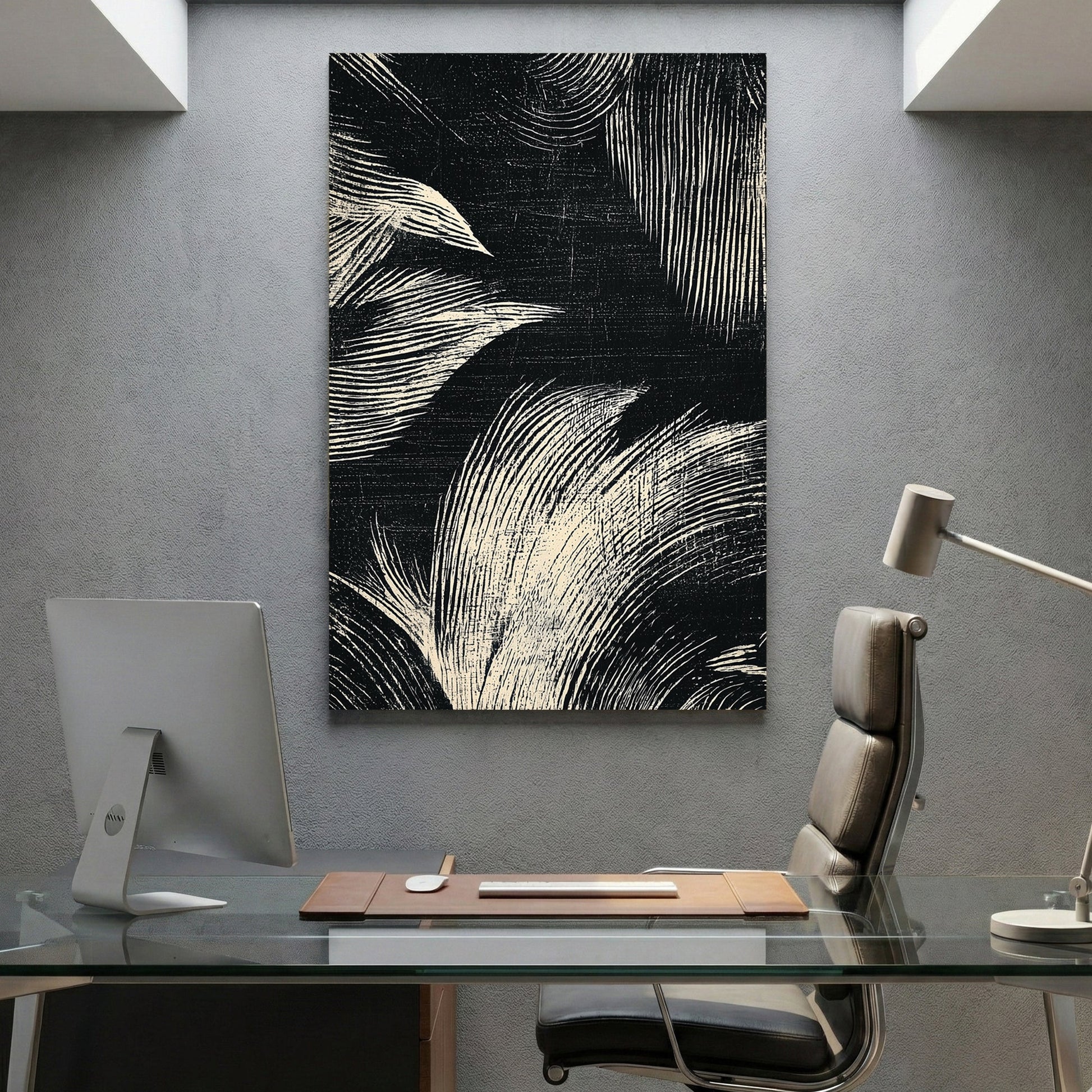 Abstract leaves sketch minimalist wall art with flowing botanical lines