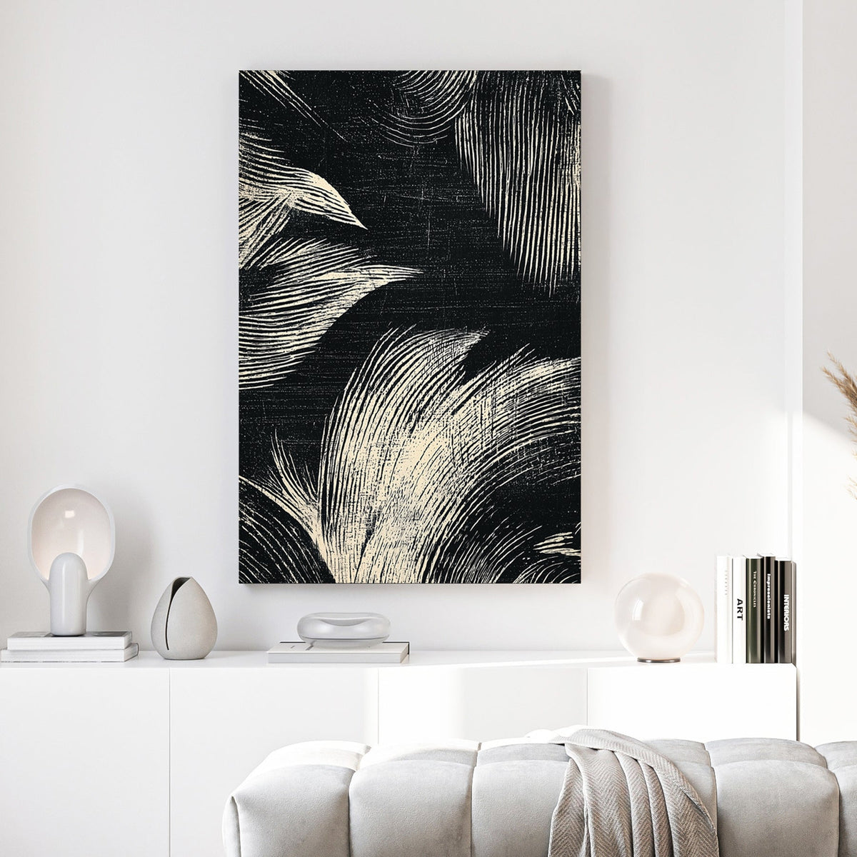 Abstract leaves sketch minimalist wall art with flowing botanical lines