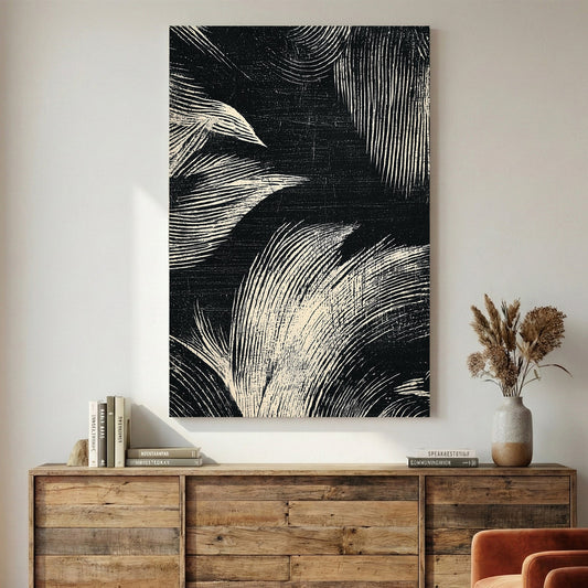 Abstract leaves sketch minimalist wall art with flowing botanical lines