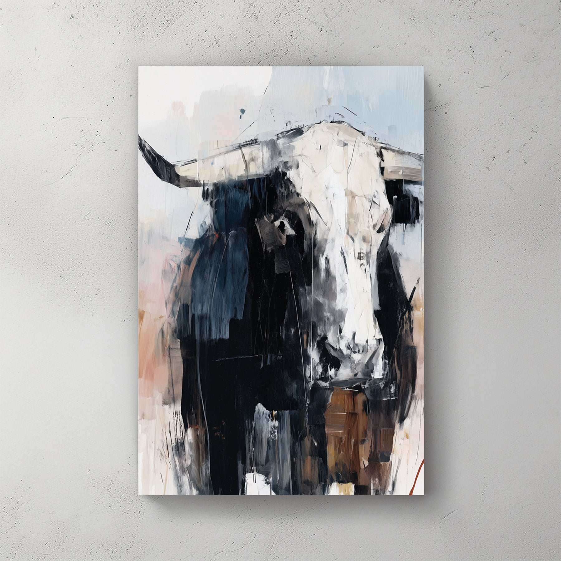 Highland cattle portrait watercolour wall art with soft earthy tones