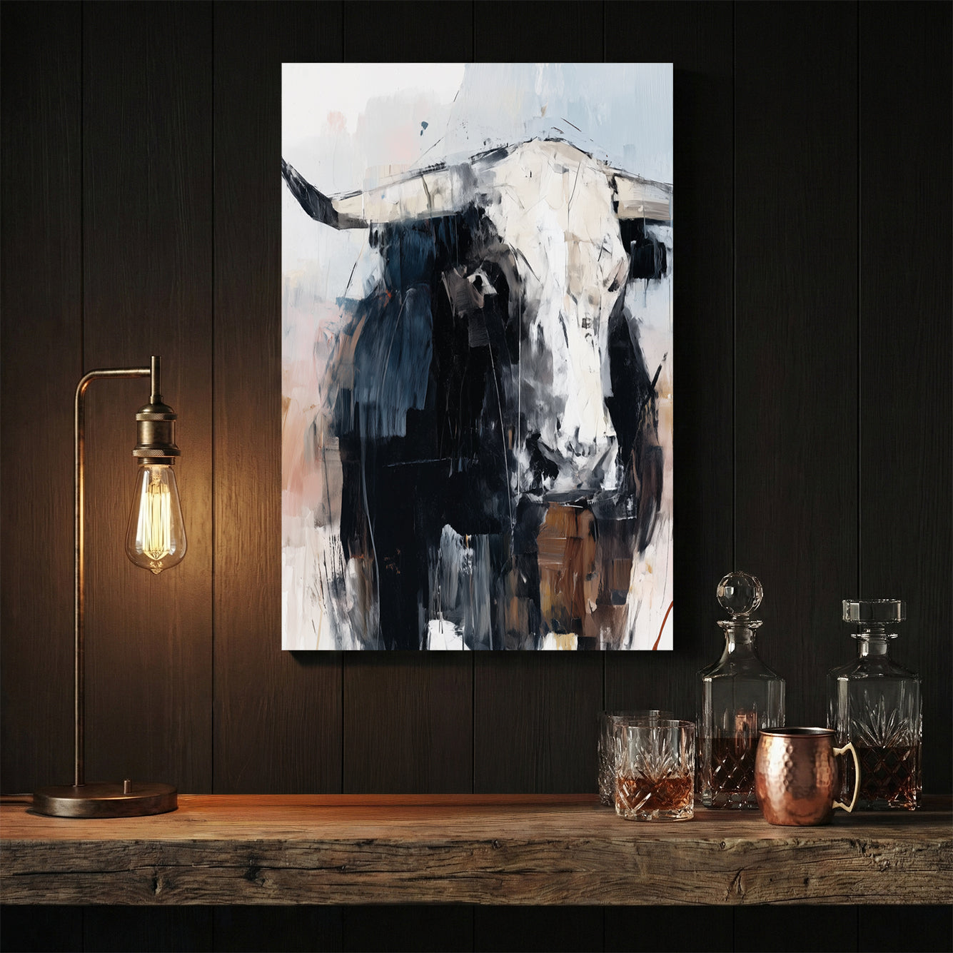 Highland cattle portrait watercolour wall art with soft earthy tones
