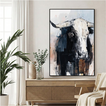 Highland cattle portrait watercolour wall art with soft earthy tones