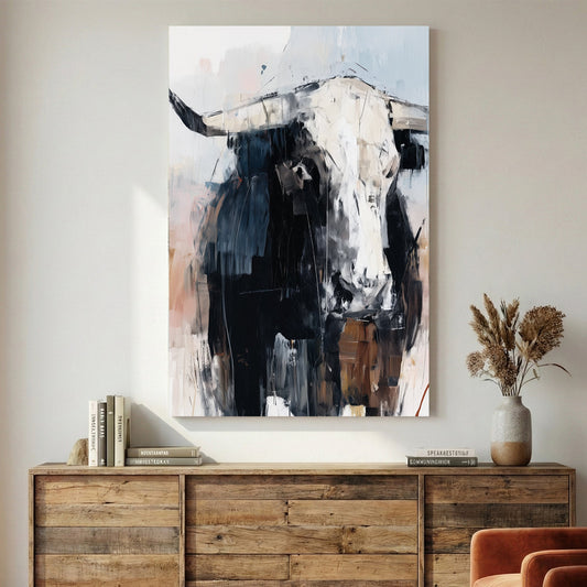 Highland cattle portrait watercolour wall art with soft earthy tones